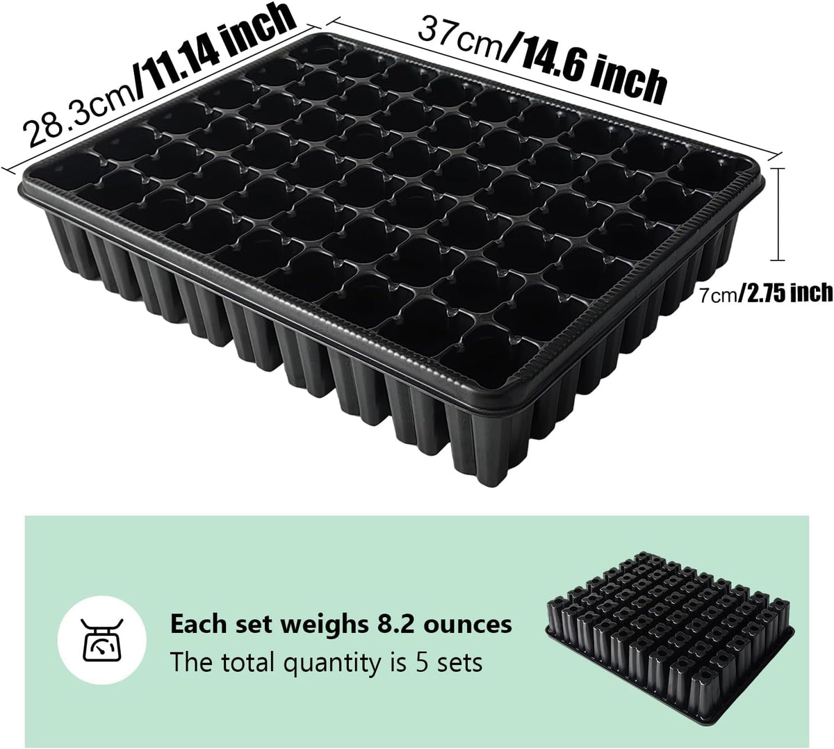 RooTrimmer 54 Cell Seed Starter Trays, 2.8" Deep Plug Tray Seedling for TD377 Nursery Tray, Super Thick Reusable Trays for Easy Transplantation (11.14inch ×14.6 inch, 5-Pack)