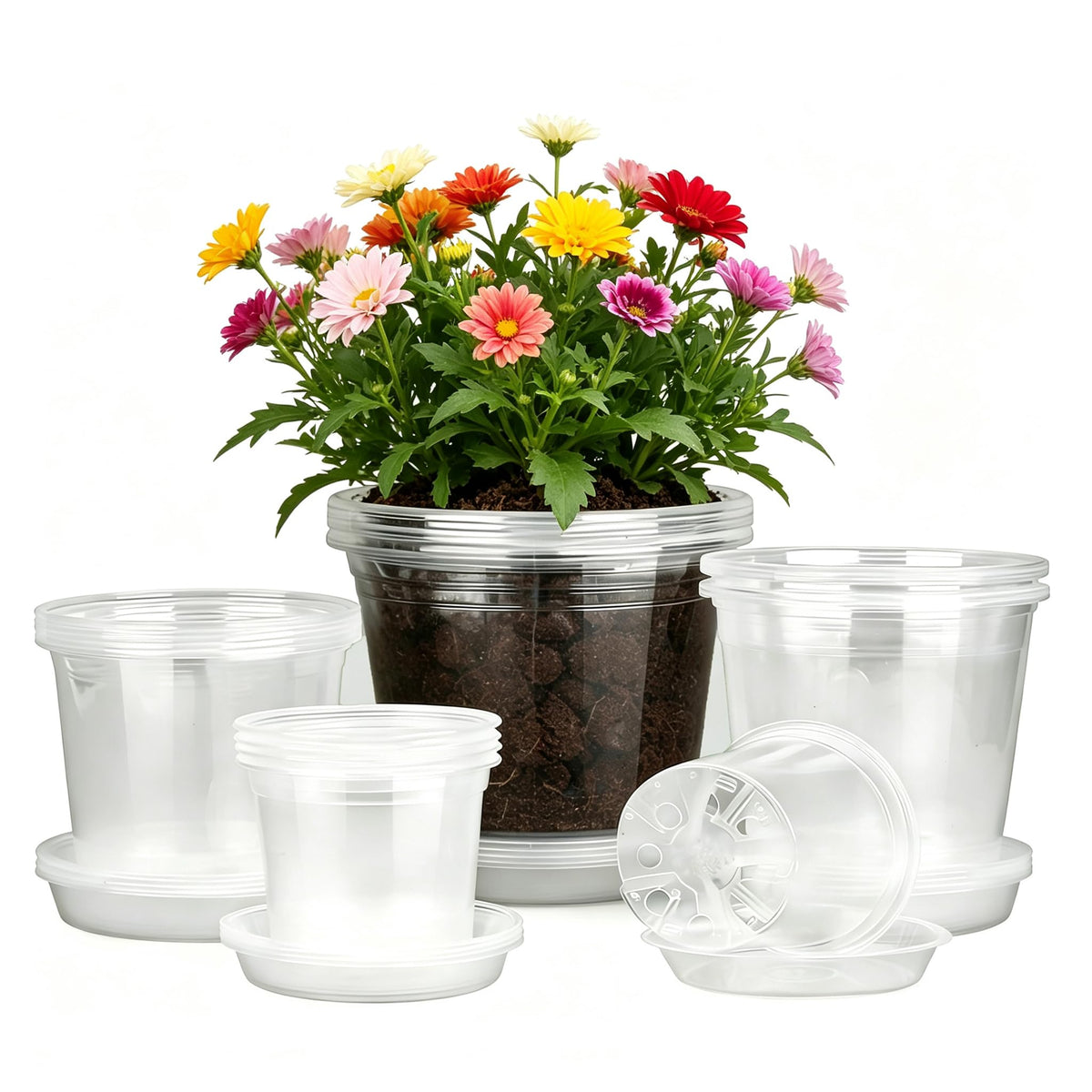 7/6/5/4 Inch Clear Nursery Pots with Drainage Hole 20Pcs,Plastic Plant Pot
