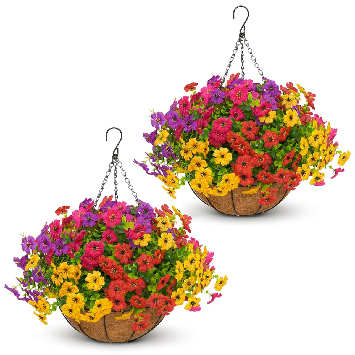 2 Set Artificial Fall Hanging Flower Baskets for Outdoor Autumn Decor