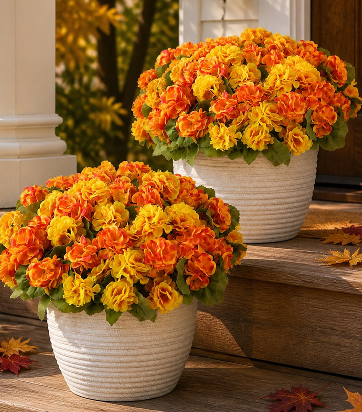 2 Set Artificial Outdoor Fall Flowers with Hanging Baskets