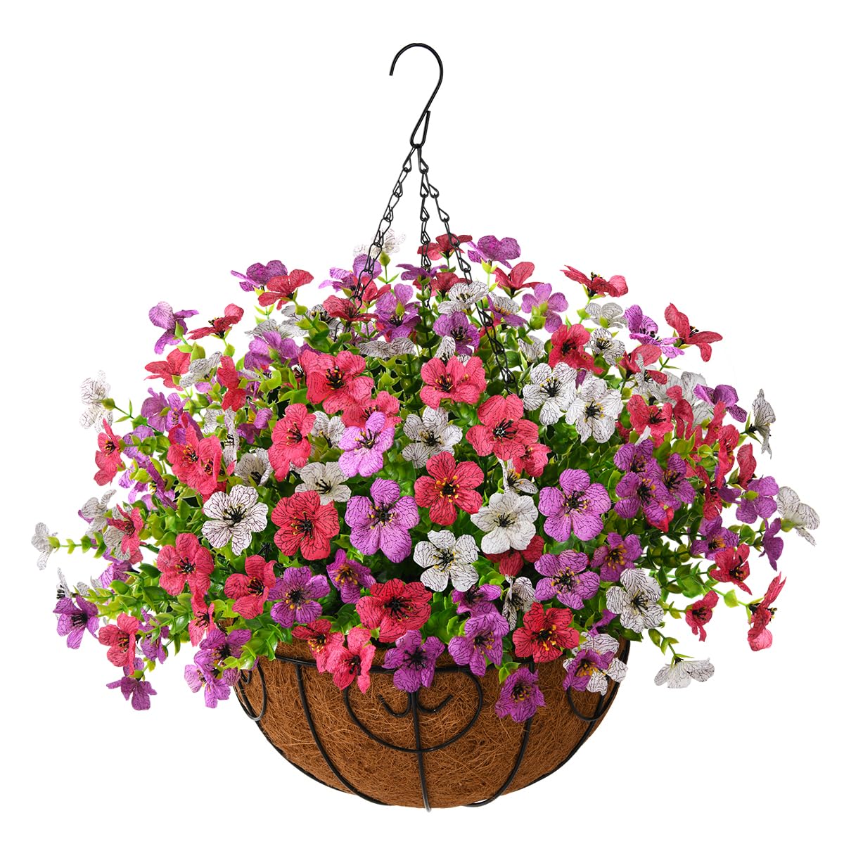 Artificial Fall Hanging Flowers Basket, UV Resistant Mums for Outdoors