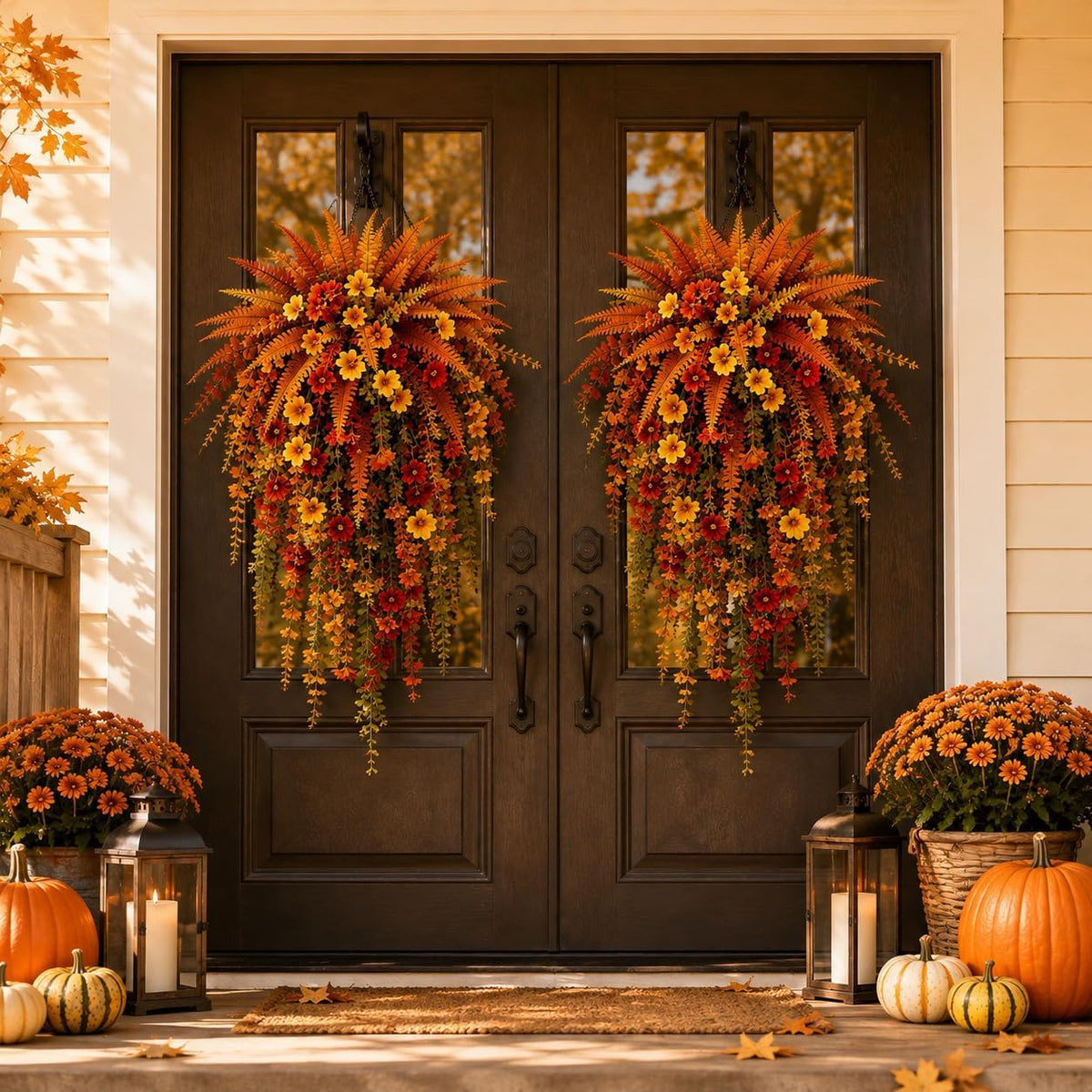Artificial Fall Harvest Hanging Flowers Decor Outdoor，Orange*1