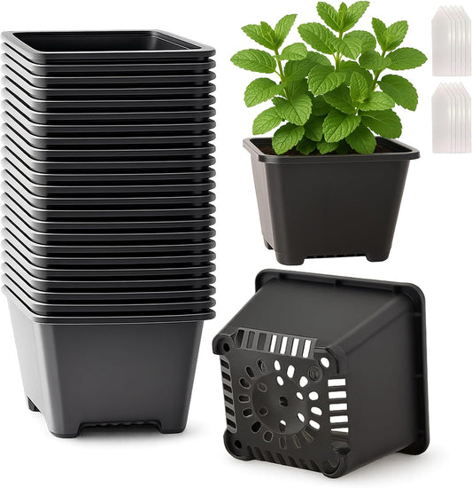 25 Packs Square Nursery Pots for Plants 4 Inch Seedling Pots with Holes