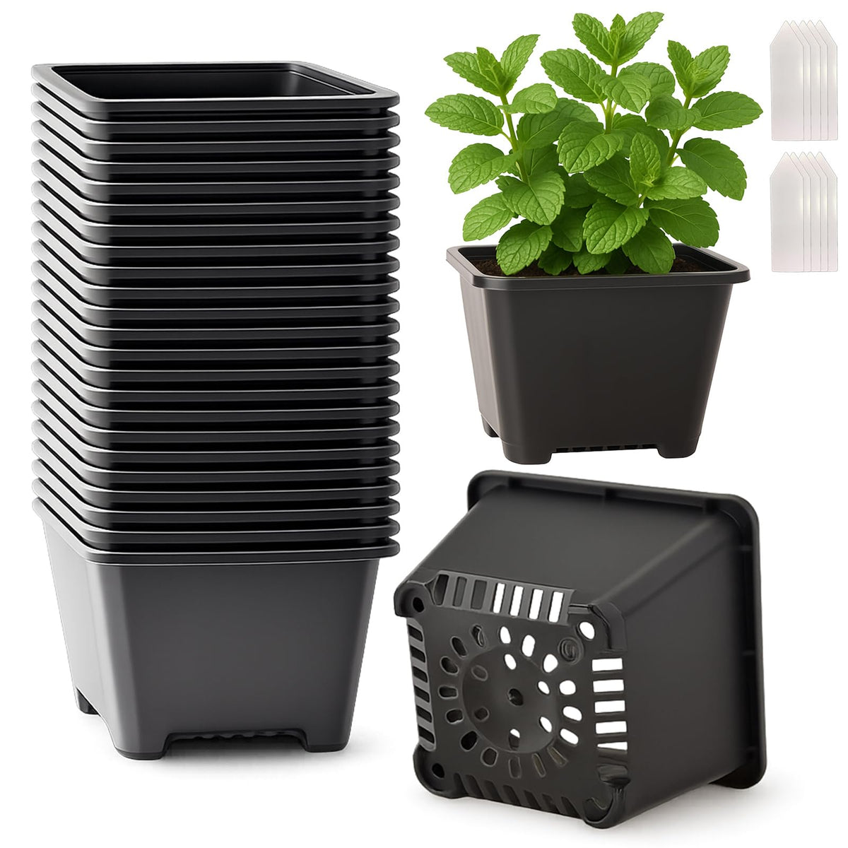 25 Packs Square Nursery Pots for Plants 4 Inch Seedling Pots with Holes