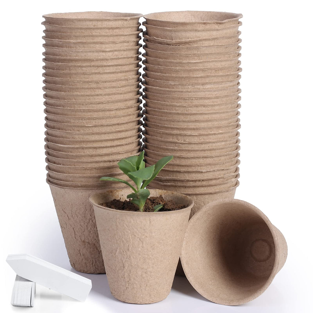 JERIA 200-Pack 3.15 Inch Peat Pots for Seedling with 200 Pcs Plant Labels,Outdoor Garden Germination Nursery Pots,Biodegradable Seed Starter Pots Kits