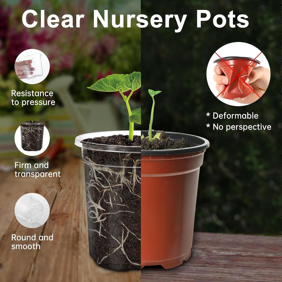 30 Pack Clear Nursery Plant Pots, 4 Inch with Drainage Holes, 20 Labels