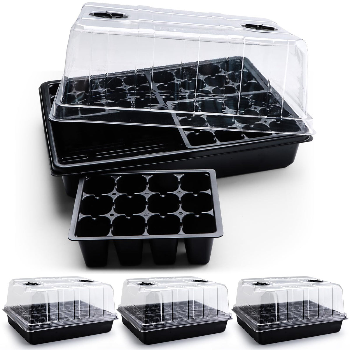 RooTrimmer 60 Pack Reusable 12-Cell Seed Starter Tray with Large Drain Hole