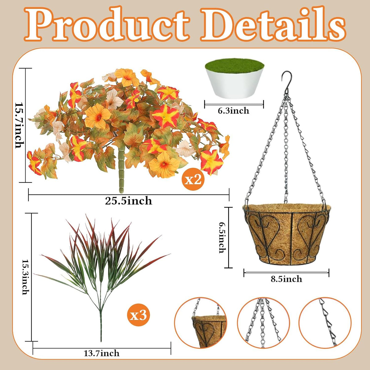 1 Set Fall Hanging Baskets Outdoor,Artificial Petunias Flowers
