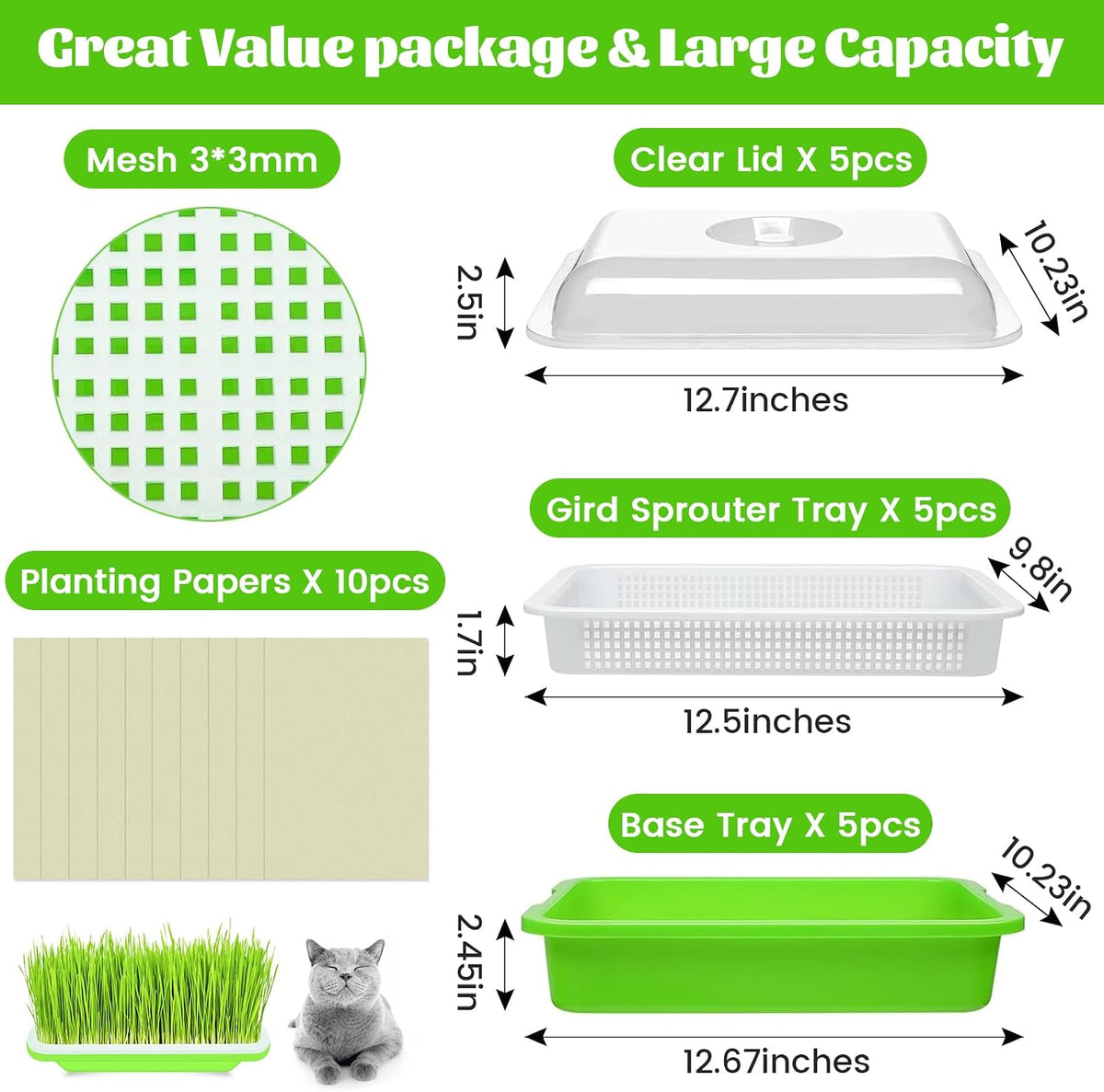 Legigo 5 Pack Seed Sprouter Trays with Lids, Microgreens Growing Trays Kit