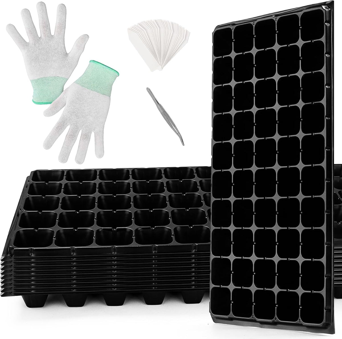 bvya 10 Pack Deep 50 Cell Seedling Trays, Thick Durable 50 Cell Plug Tray Big Cell Seed Trays for for Seedling Germination
