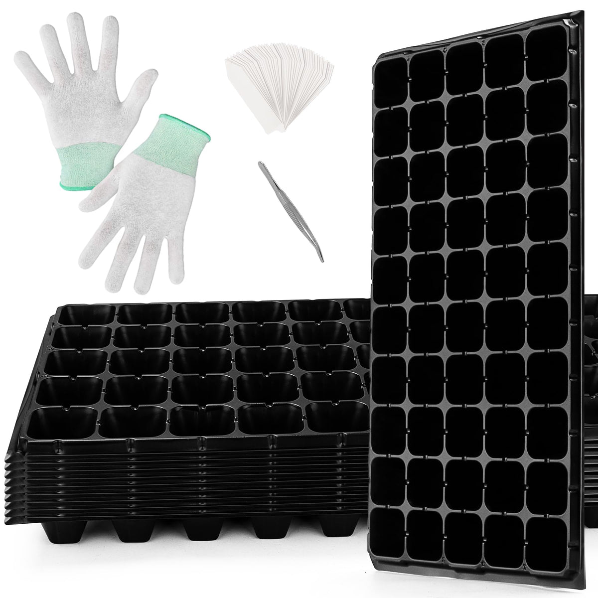 bvya 10 Pack Deep 50 Cell Seedling Trays, Thick Durable 50 Cell Plug Tray Big Cell Seed Trays for for Seedling Germination
