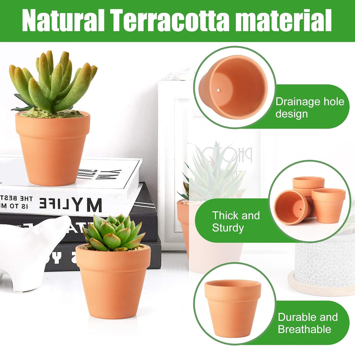 Baxrou Terra Cotta Pots 24 Pack 3.15 Inch Mini Clay Pot with Drainage Holes