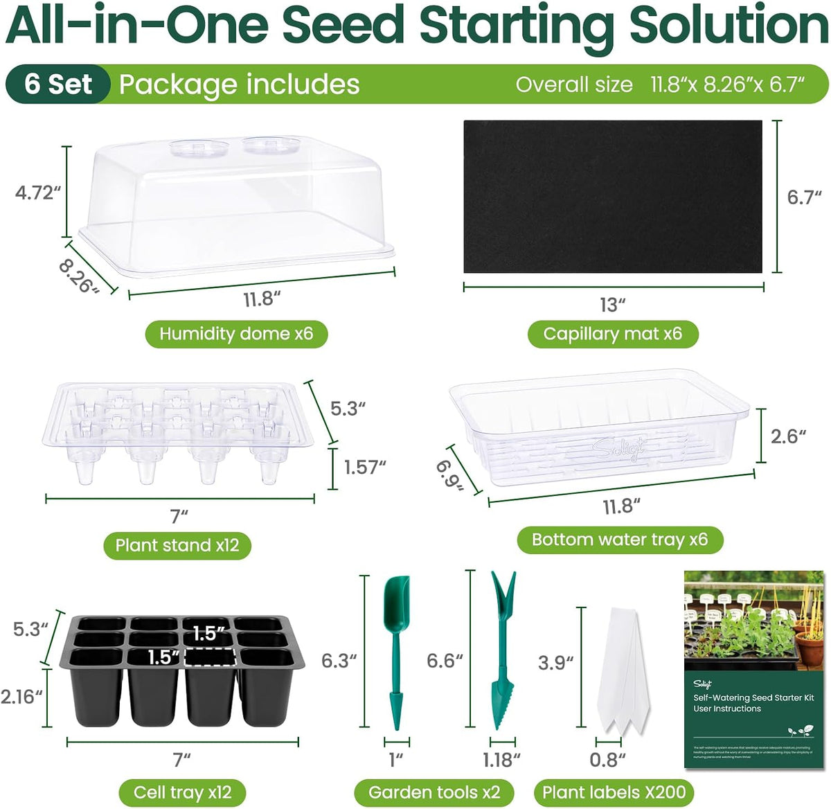 SOLIGT Self Watering Seed Starter Trays with Humidity Domes 6 Pack 144 Cell