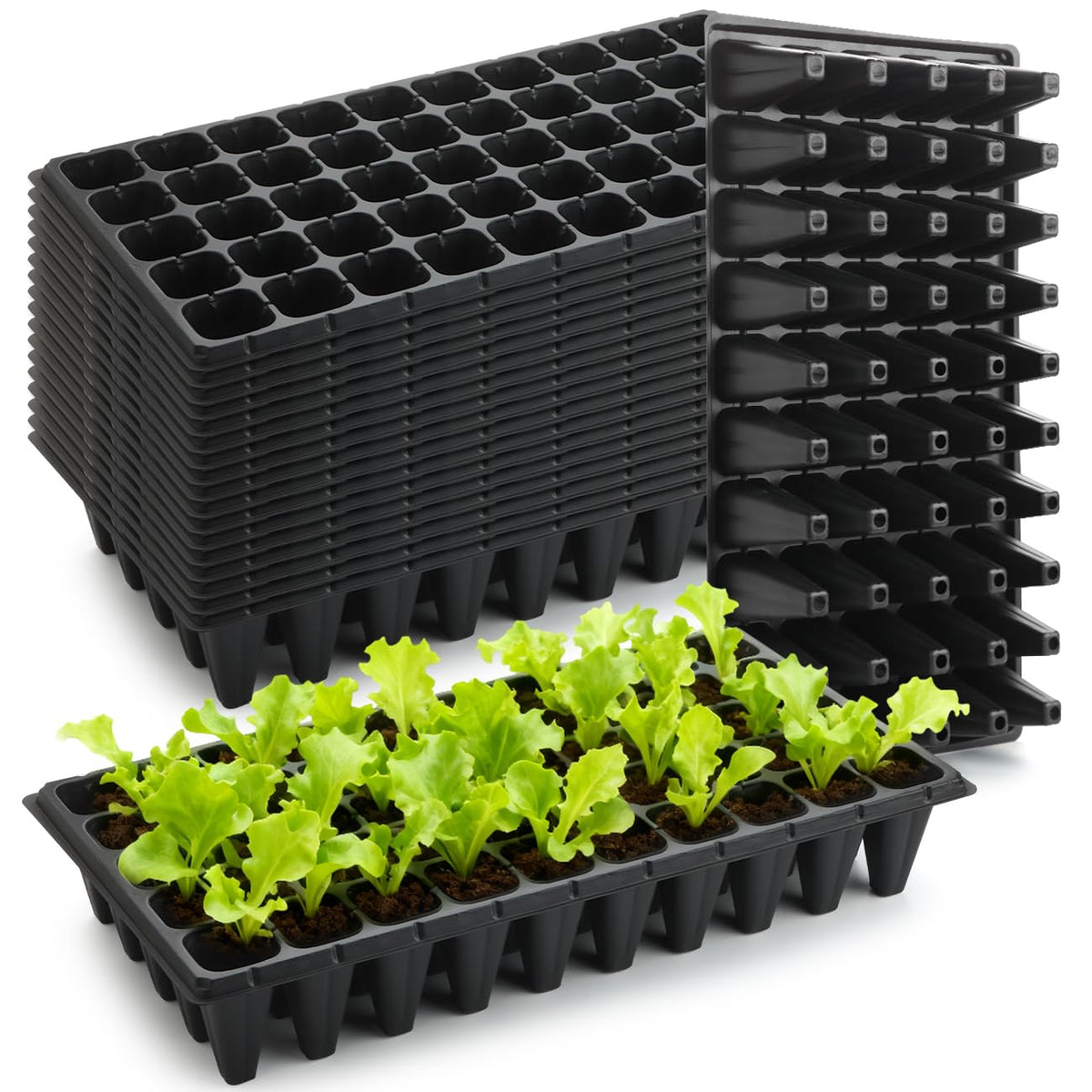 RooTrimmer Deep 72 Cell Seedling Trays, Thick Durable 72 Cell Plug Tray Big Cell Seed Trays for 1020 Flat Trays Germination (10-Pack, 21.25"×11", 2.36" Height, High)
