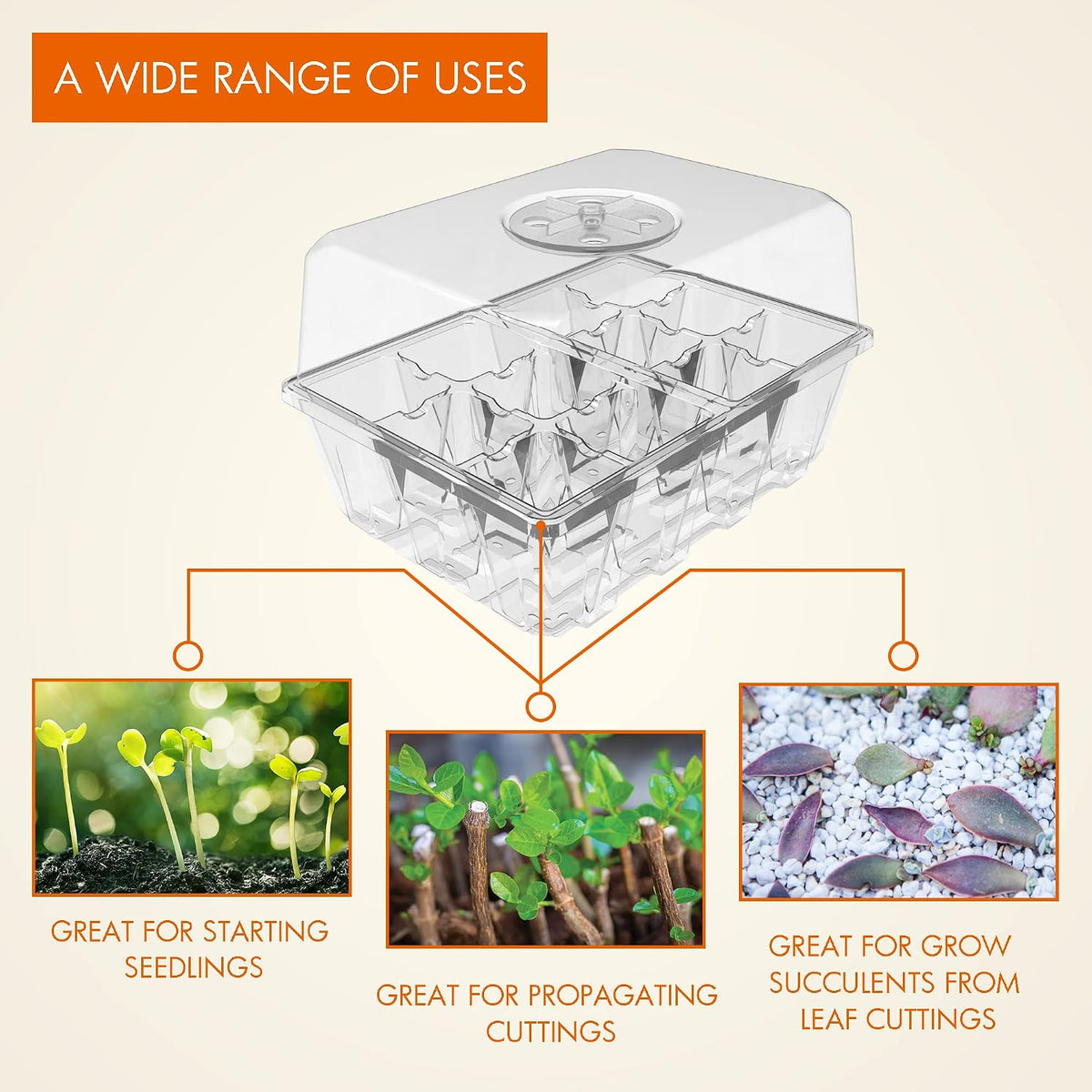 Gardzen 10 Pack Seed Starter Trays with Dome and Clear Base 120 Cell