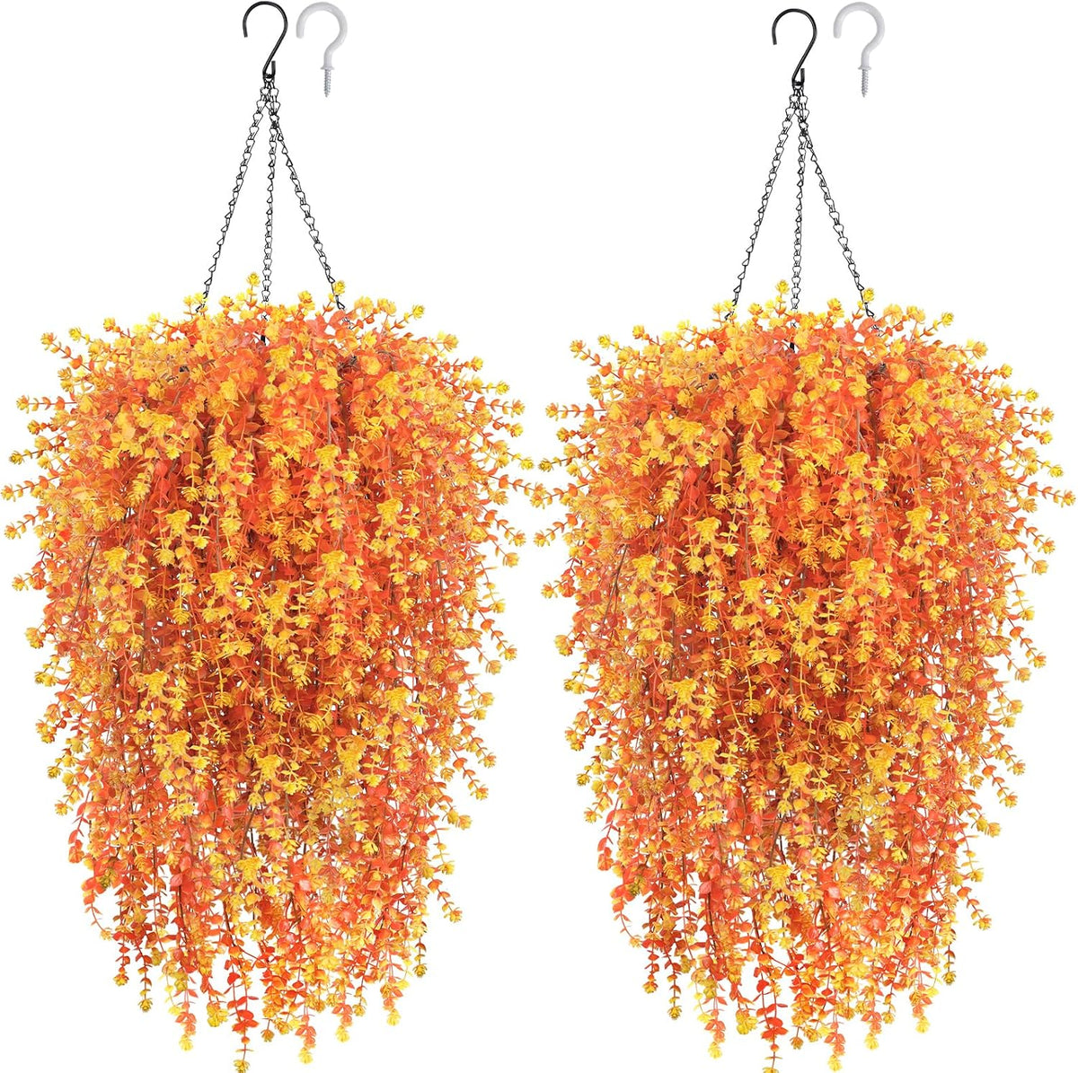 2 Set Fall Artificial Flower Hanging Baskets for Outdoors, UV Resistant