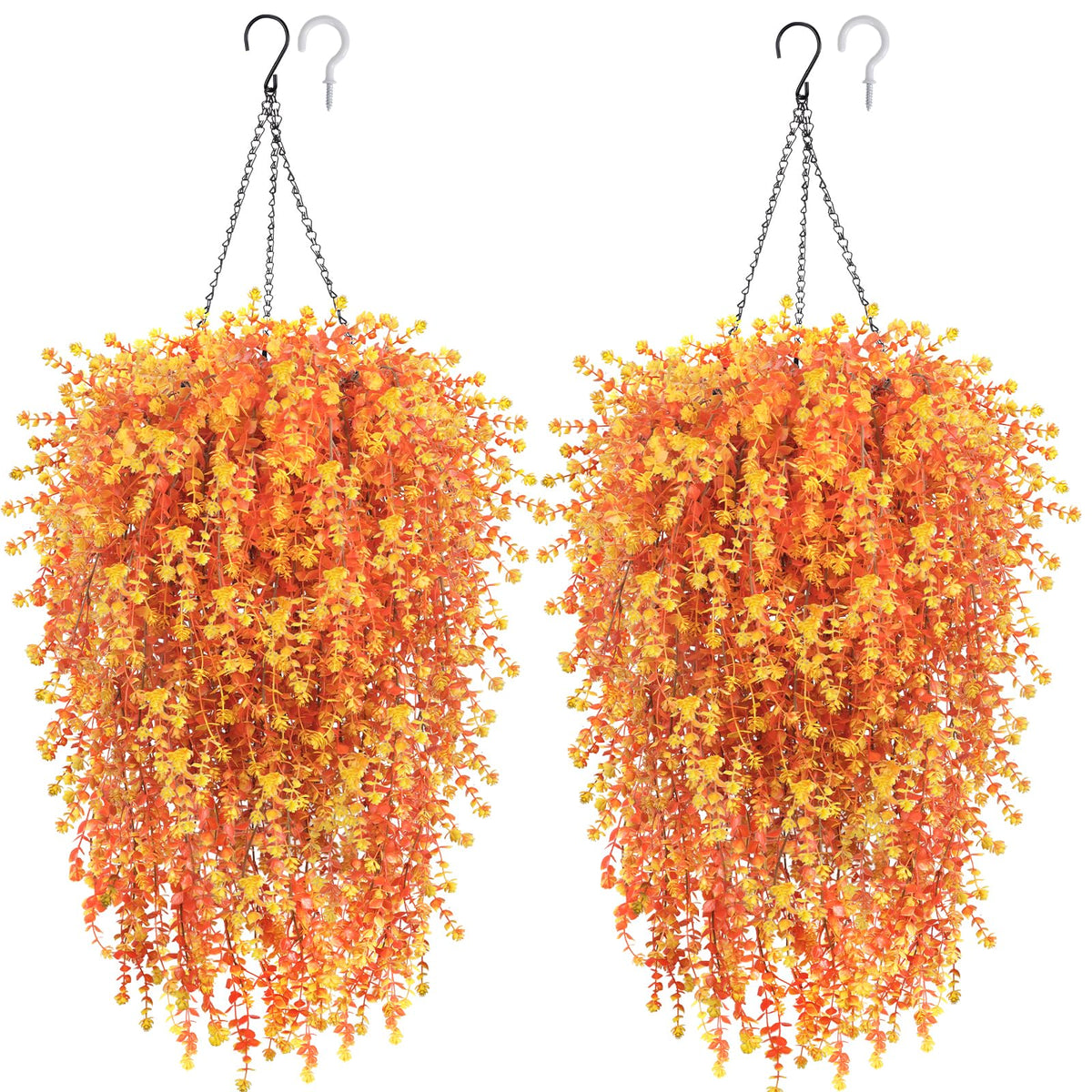 2 Set Fall Artificial Flower Hanging Baskets for Outdoors, UV Resistant
