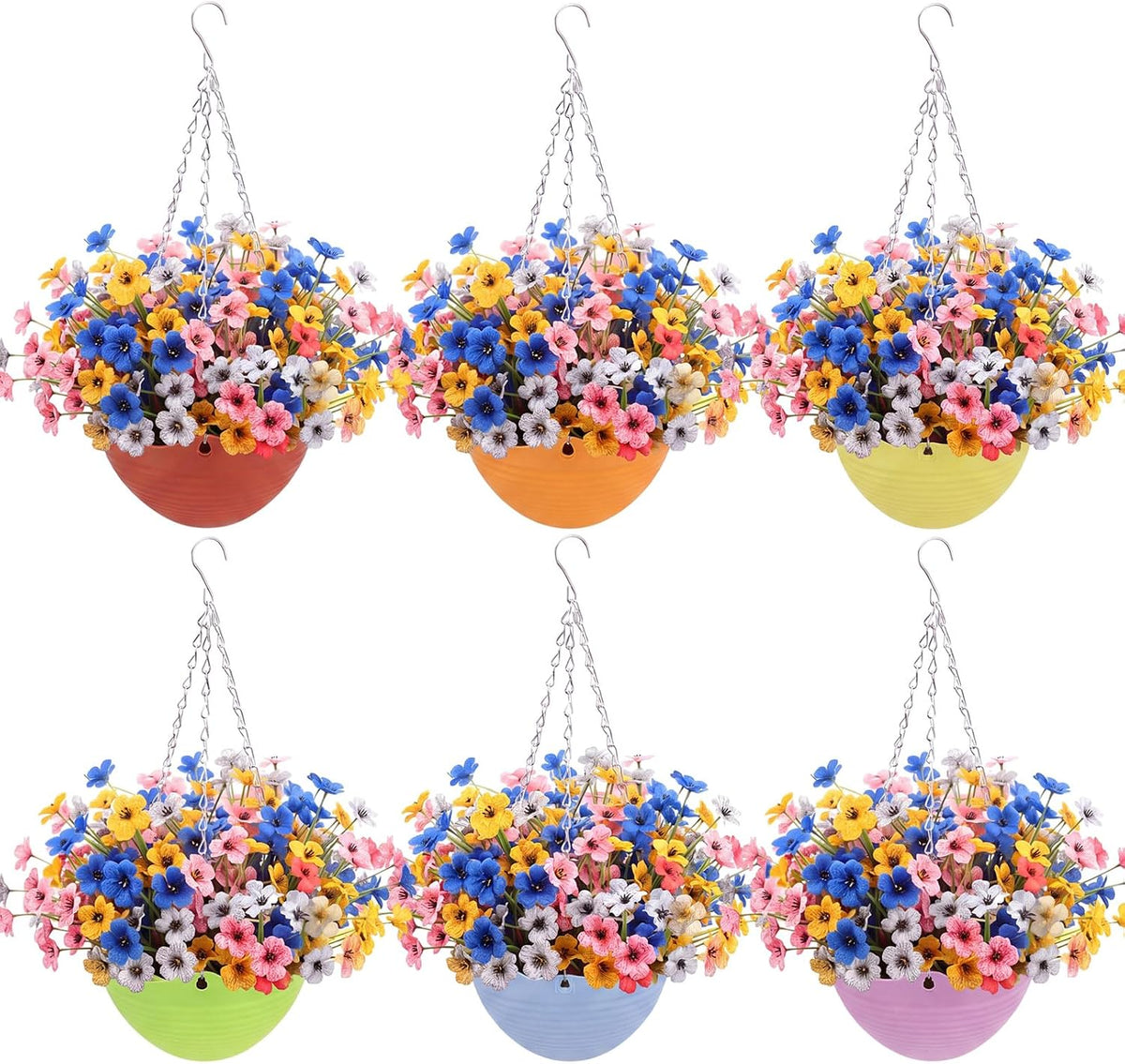 Hotop 6 Pack Hanging Flower Baskets with 42 Artificial Flowers