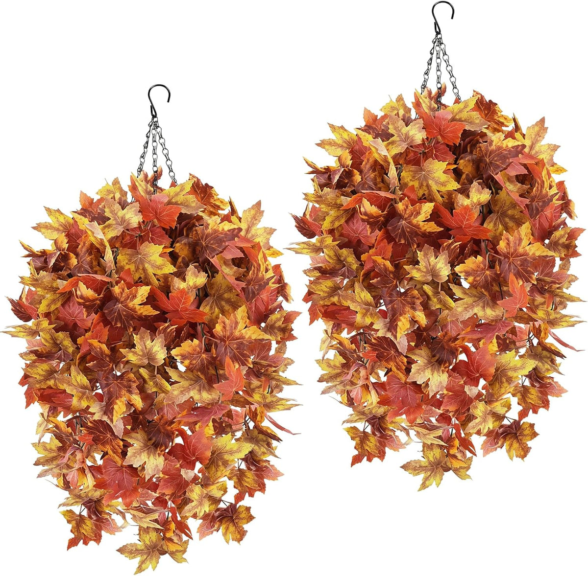 HUAESIN 2 Set Fall Hanging Baskets Outdoor with Maple Leaves