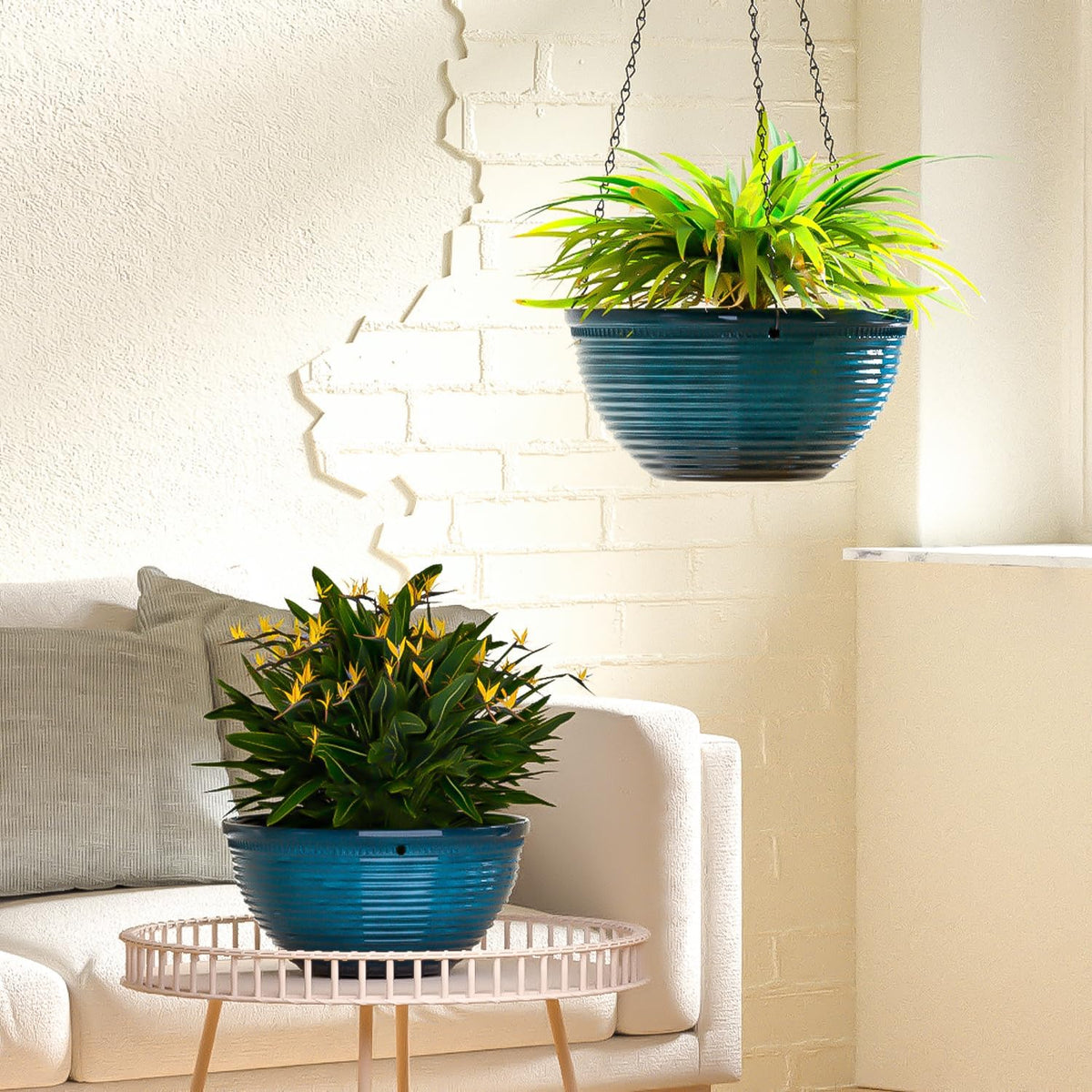 10 Inch Hanging Planters for Indoor Plants, Glazed Hanging Basket, 2 Pack