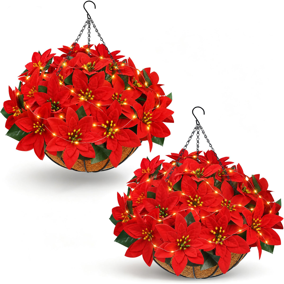 Der Rose 2Pcs Fall Artificial Flowers with Hanging Baskets for Outdoors