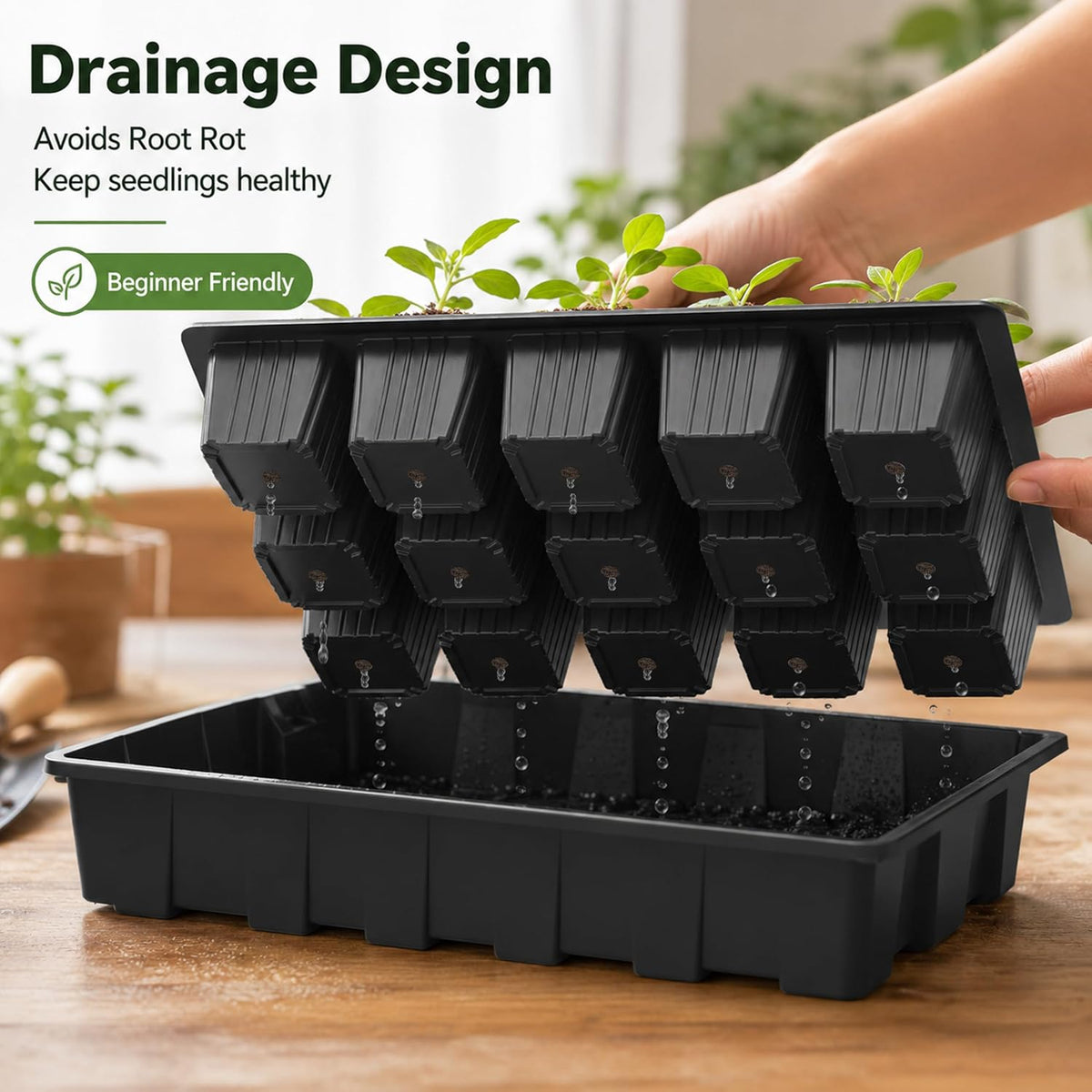 Gardzen 5 Pack Seed Starter Trays with Vented Domes 150 Cell Black