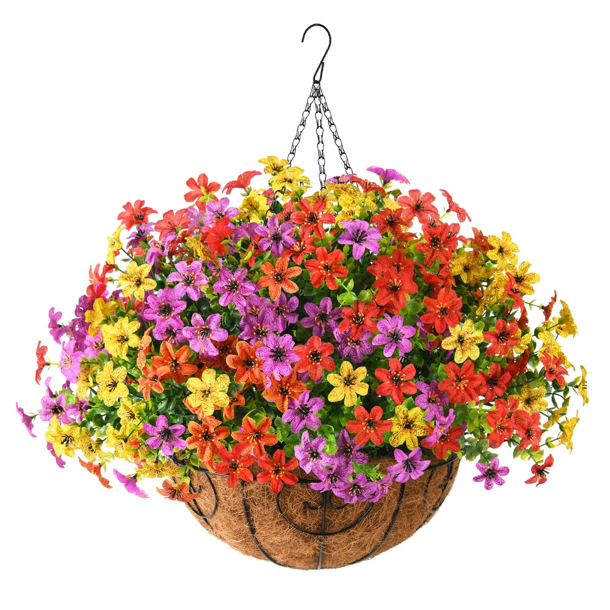 INQCMY Fake Hanging Flowers with Basket Artificial Violet for Outdoor