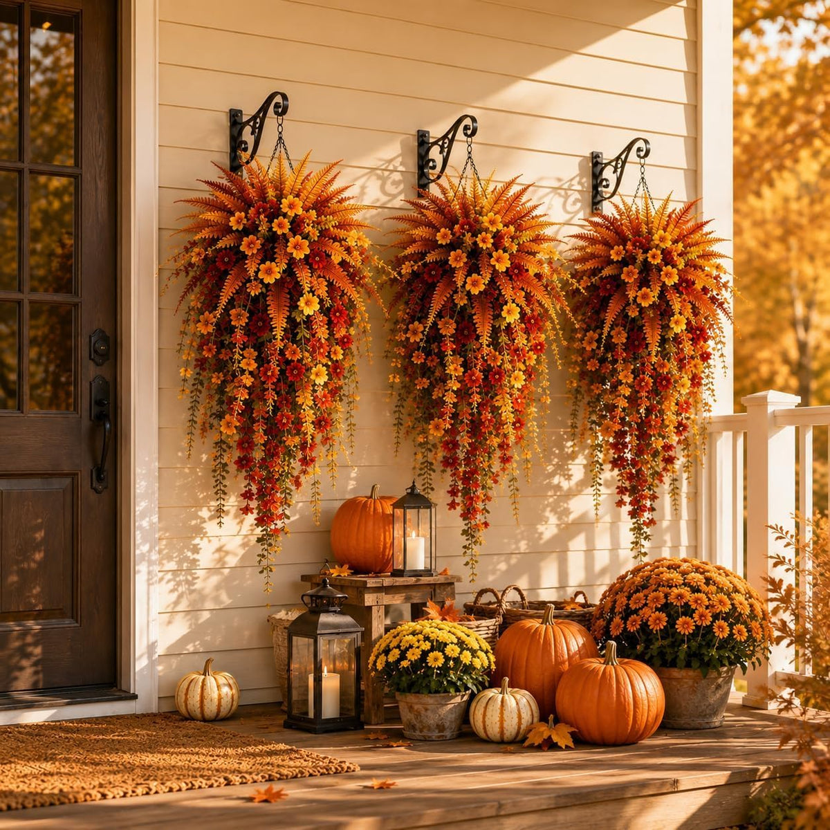 Artificial Fall Harvest Hanging Flowers Decor Outdoor，Orange*1