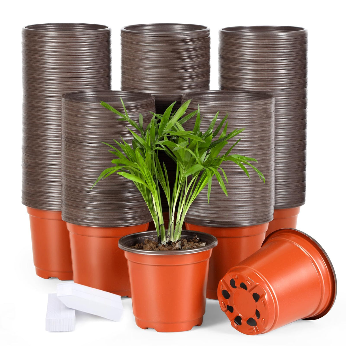 4 Inch 300 Pack Plastic Nursery Pots with Drainage Holes with 300pcs Labels