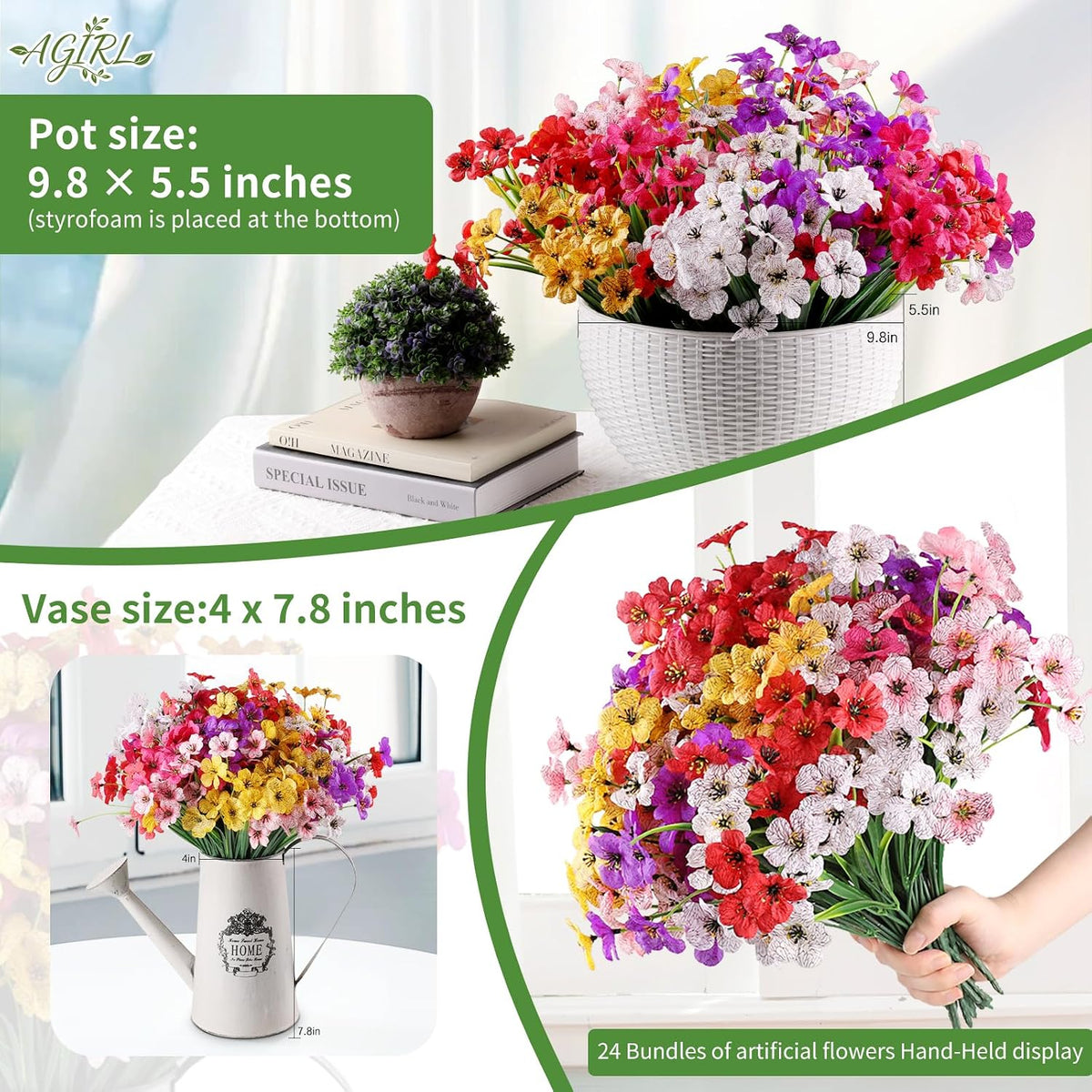 AGIRL Artificial Flowers Outdoor UV Resistant Fake Plant Garden Patio Decor