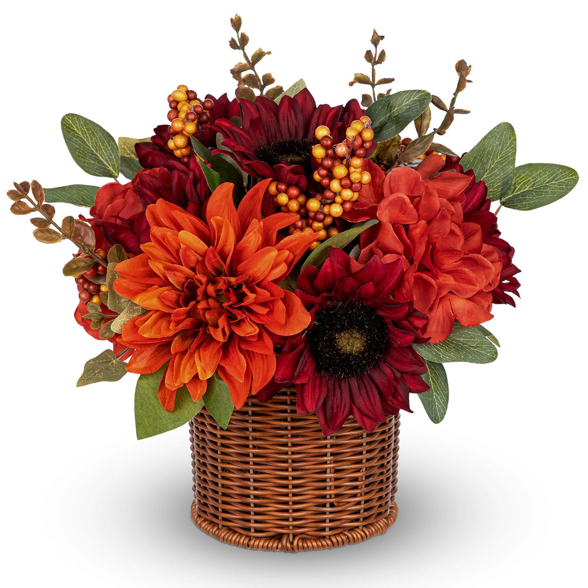 Hollyone 11" Fall Hanging Baskets Hydrangea Peonies Small Artificial Flowers Fall Hanging Decor Hydrangea Fake Flowers Faux Plants Red Orange Indoor Outdoor Porch Patio Garden Autumn Home Decorations