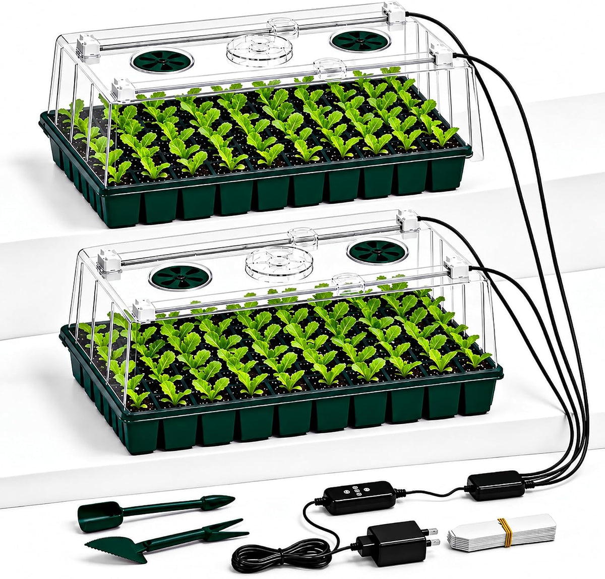 2-Pack 60-Cell Seed Starter Tray with Grow Light, 1-24H Timer