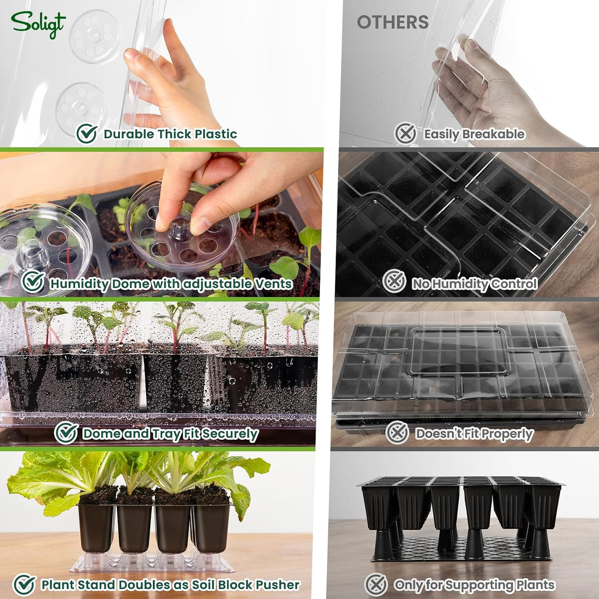 SOLIGT Self Watering Seed Starter Trays with Humidity Domes 6 Pack 144 Cell