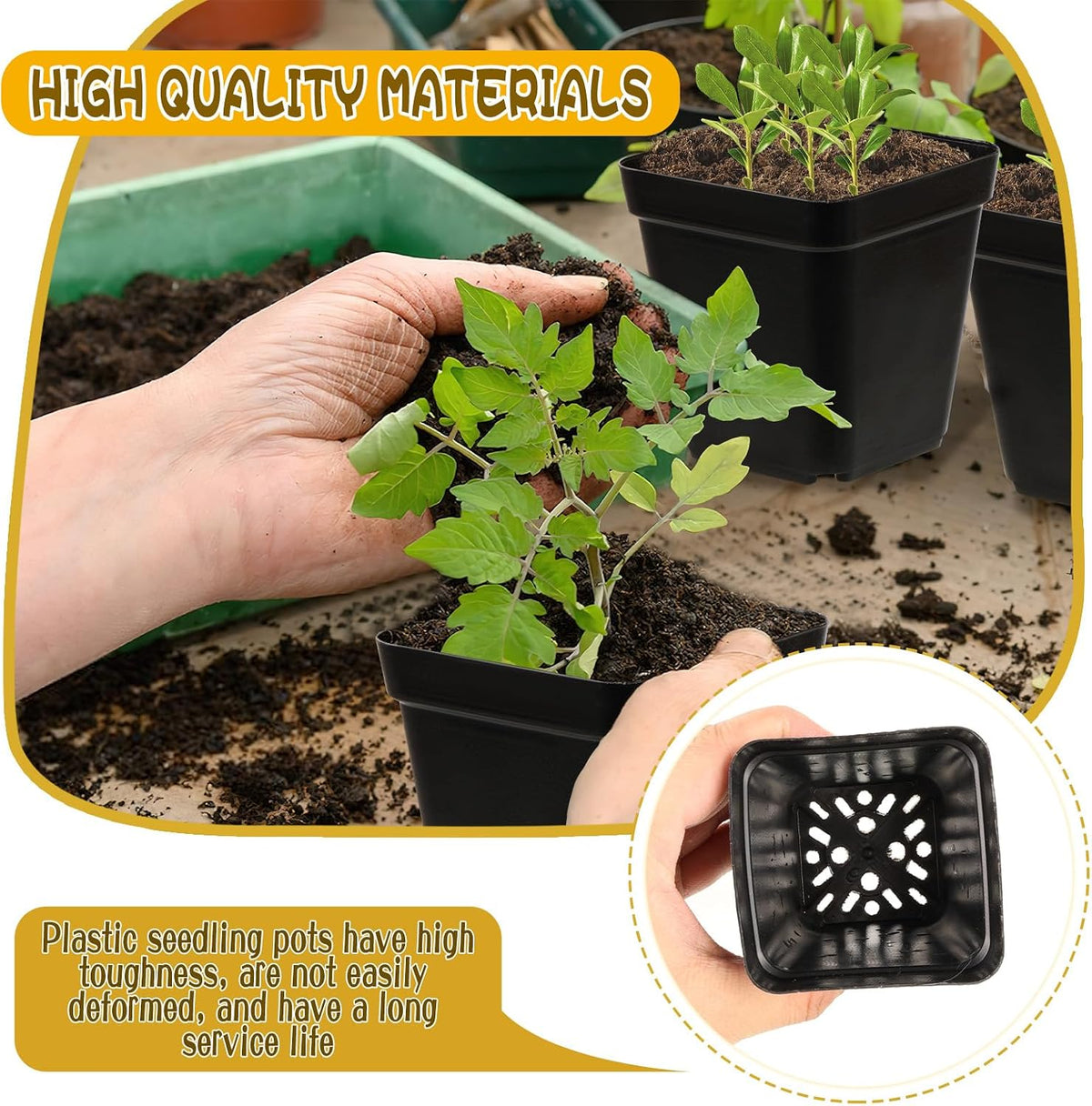 CIEOVO 2.4 inch 80 Pcs Square Nursery Pots with Drain Holes and 5 Pcs Plastic Plant Growing Trays, Seed Starter Kit Propagation Tray Seed Starting Pots for Seedling Plant Growing