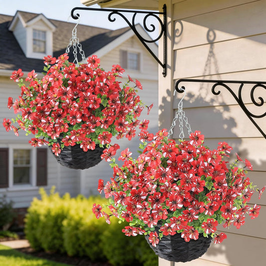 2PCS Fake Eucalyptus Silk Flower Hanging Plant for Porch Decor(Red)