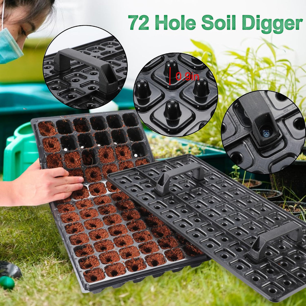 20Pack 72-Cell Seed Starter Trays with Base Tray & Dibber for Gardening.