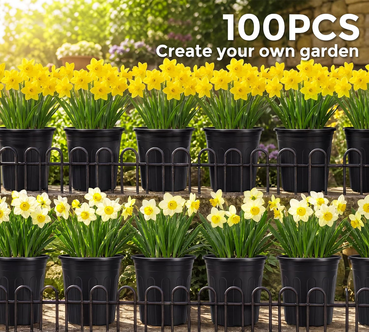 GroTheory 100 Pack 1 Gallon Nursery Pots, 6.7 Inch Plastic Pots for Plants