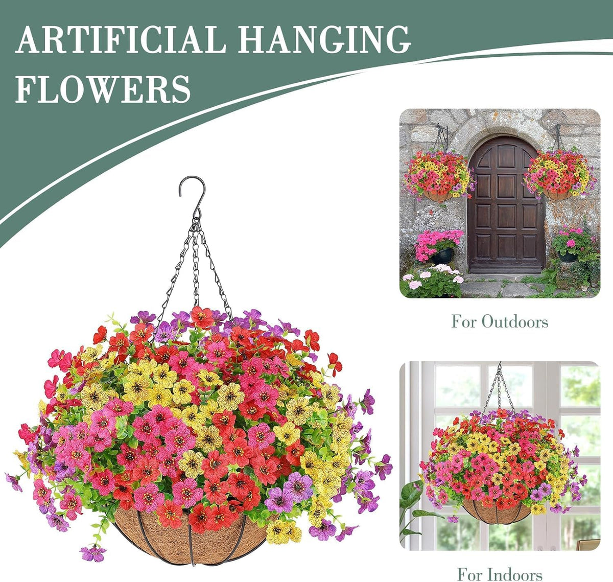 AGIRL 2 Set Artificial Hanging Flowers with Baskets for Outdoors