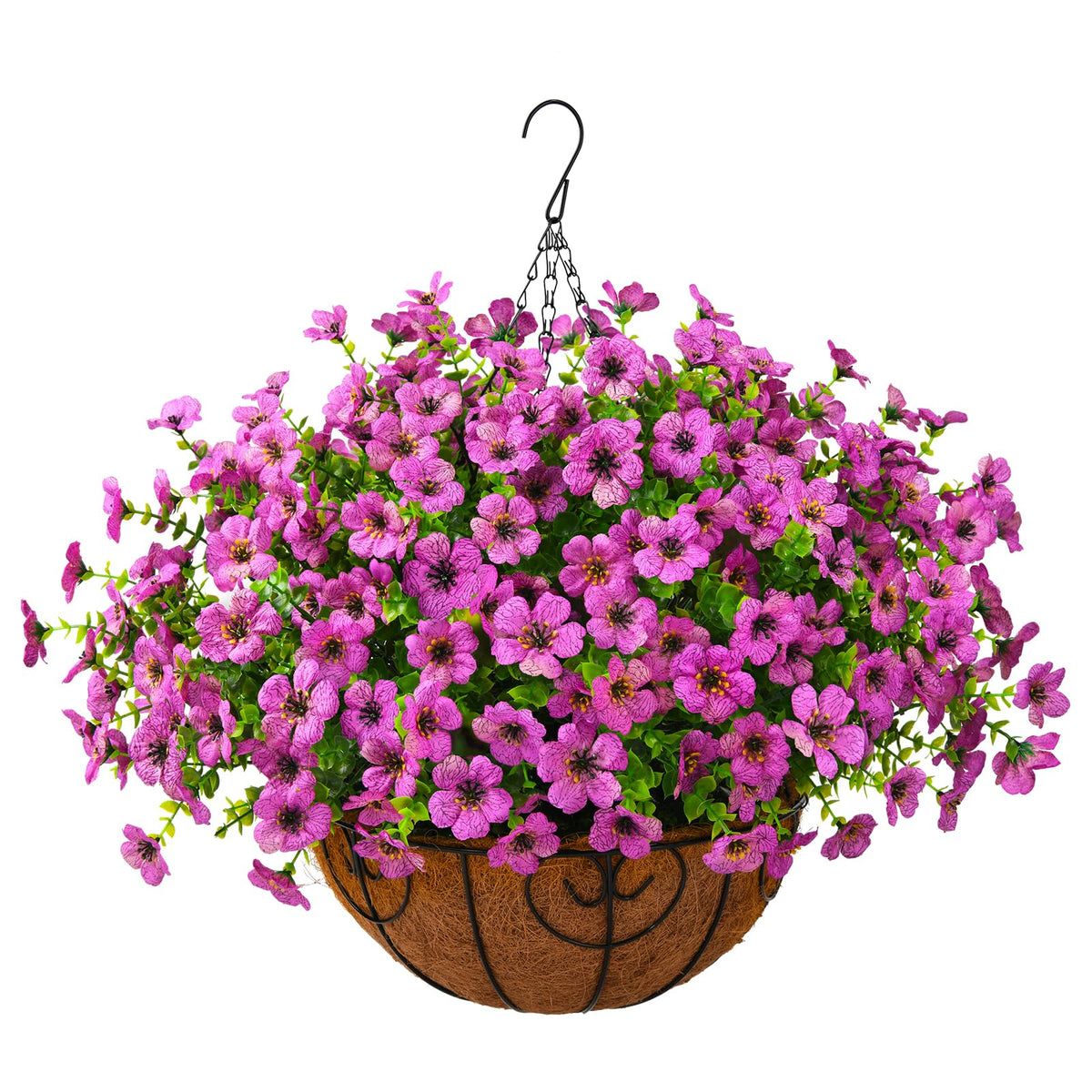 Artificial Fall Hanging Flowers Basket, UV Resistant Mums for Outdoors