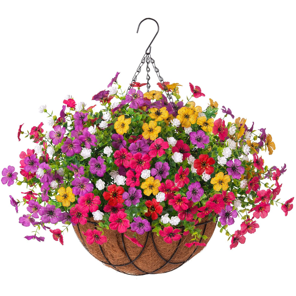 INXUGAO Artificial Fake Flowers Hanging Basket for Outdoor Decoration