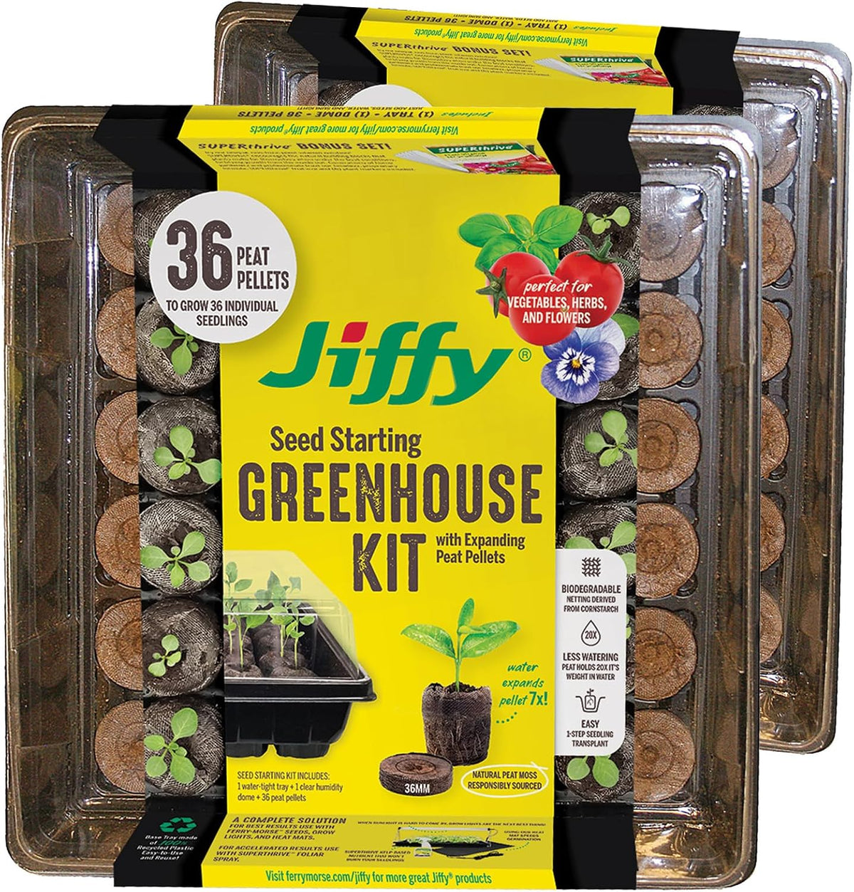Jiffy Seed Starting Tray Kit - 36 Cell Germination Tray, Portable - 2 Pack, 72 Pellet