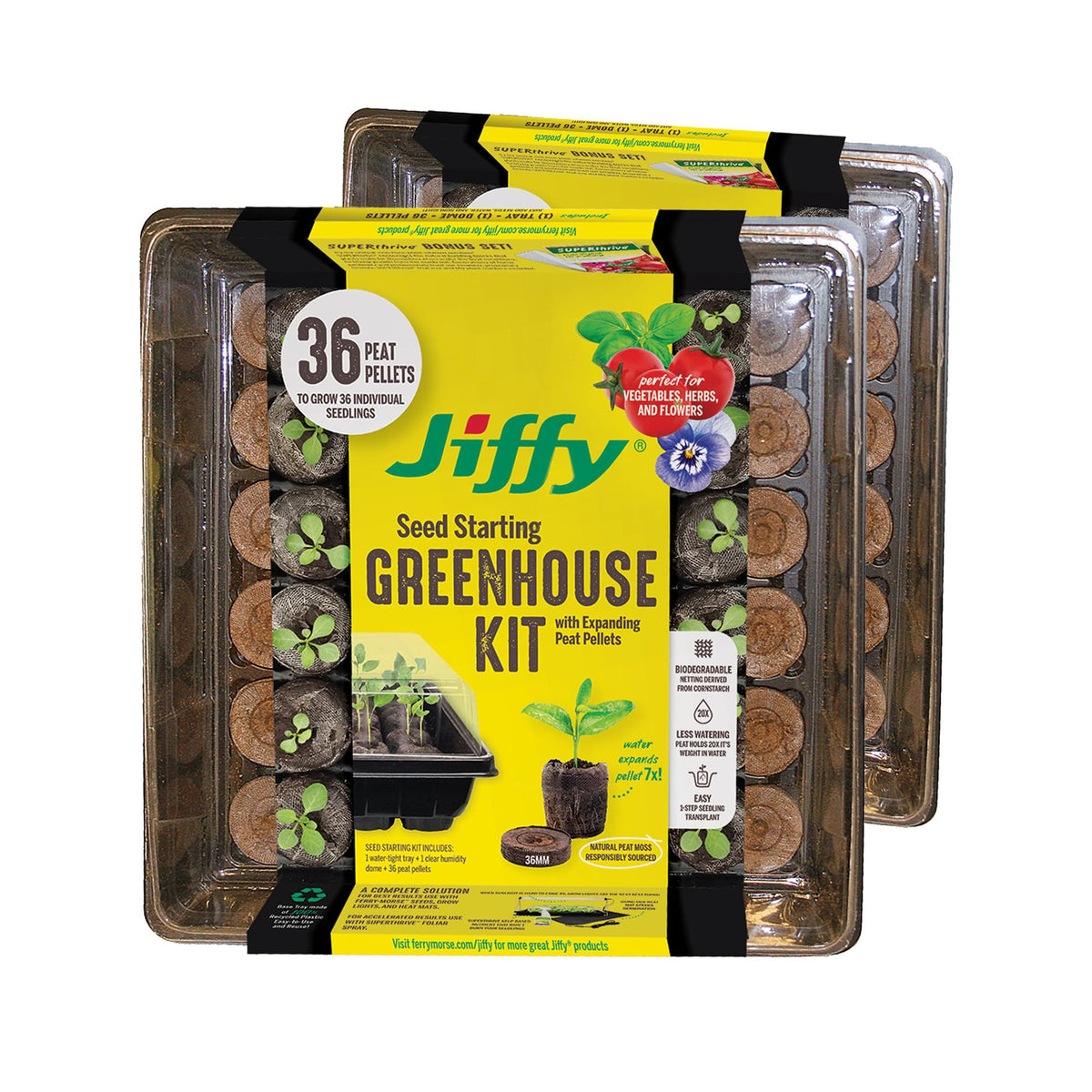 Jiffy Seed Starting Tray Kit - 36 Cell Germination Tray, Portable - 2 Pack, 72 Pellet