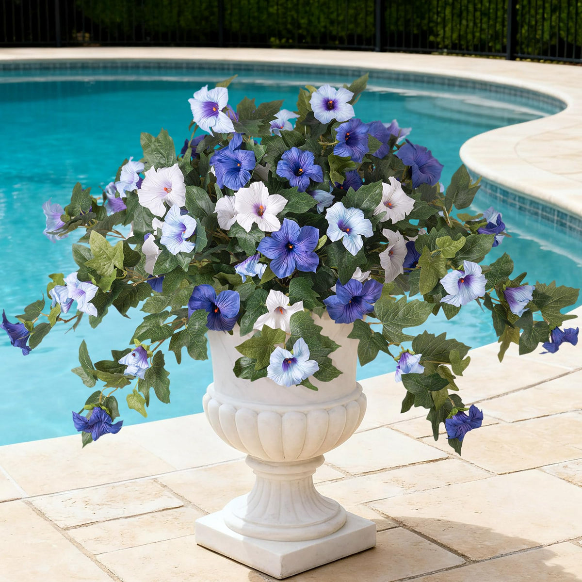 Ammyoo Artificial Hanging Fake Flowers with Basket Plants for Outdoor Decor