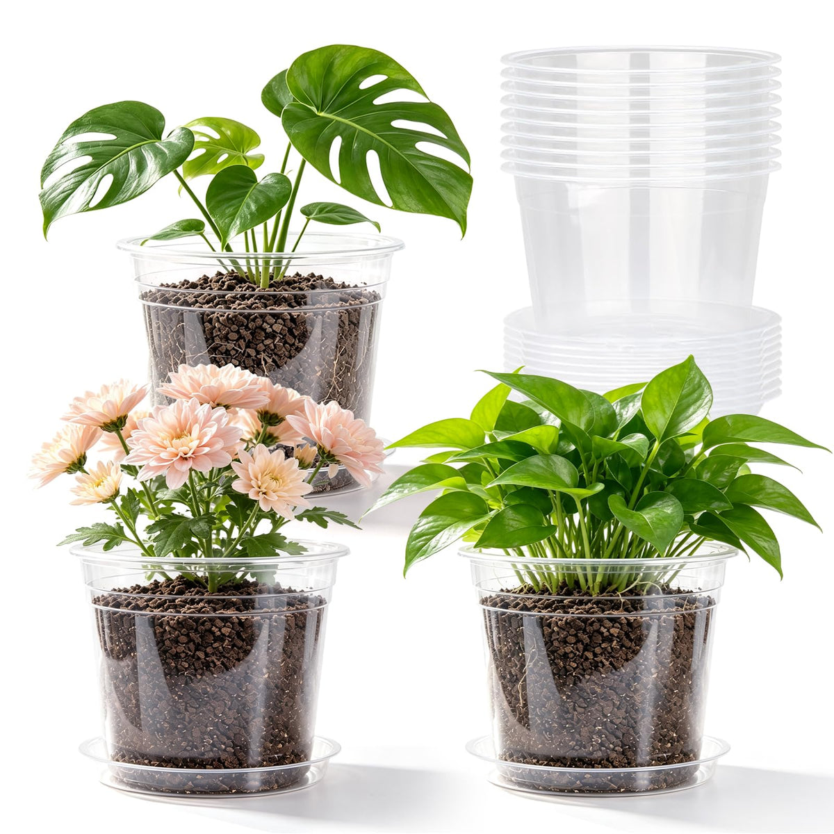 7/6/5/4 Inch Clear Nursery Pots with Drainage Hole 20Pcs,Plastic Plant Pot