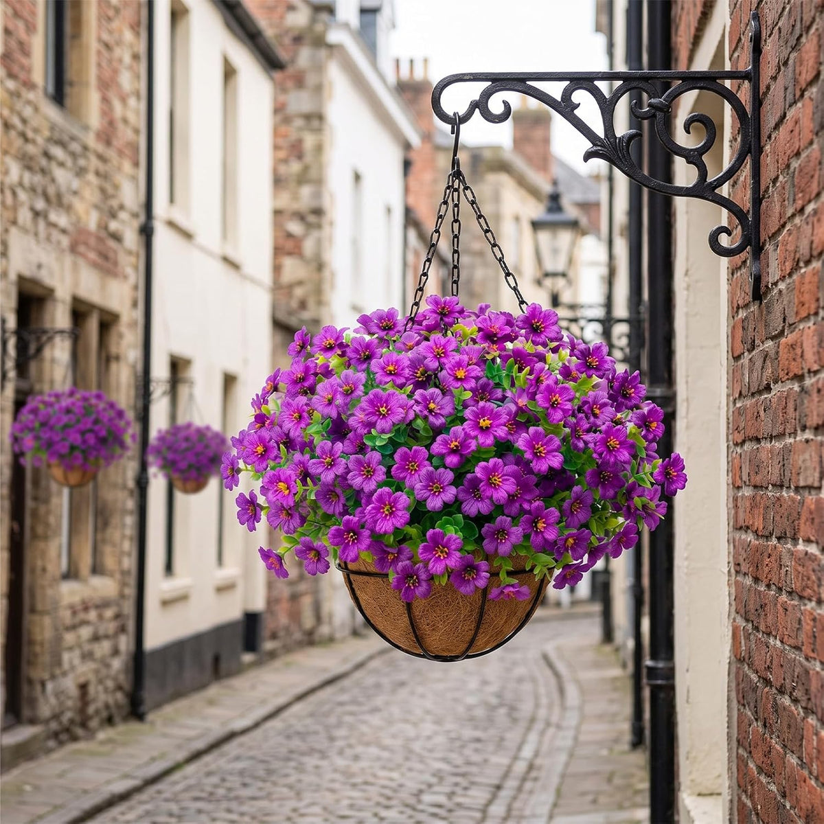 Sosation 4 Sets Artificial Hanging Flowers Basket for Outdoor Decor