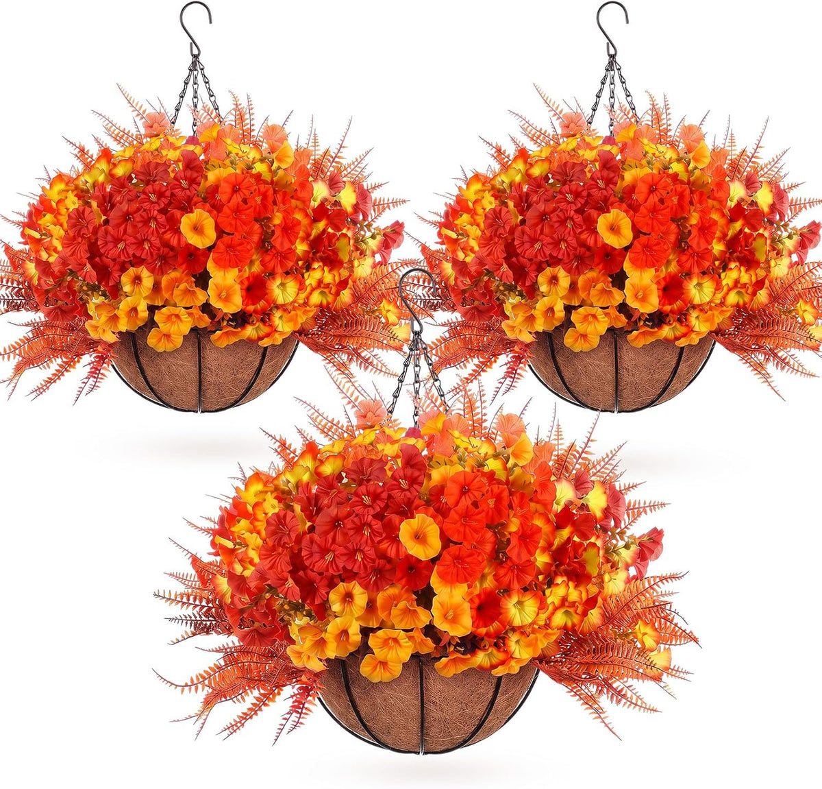Suncalla 3 Set 20'' Fall Hanging Baskets, Petunias, Lavender, Fern, Color 4