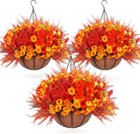 Suncalla 3 Set 20'' Fall Hanging Baskets, Petunias, Lavender, Fern, Color 4