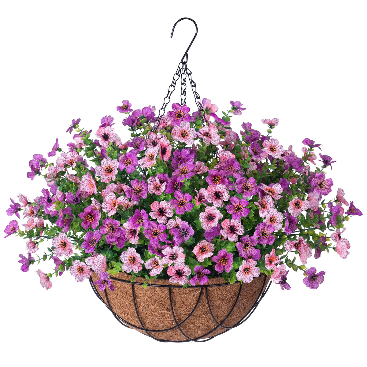 INXUGAO Artificial Fake Flowers Hanging Basket for Outdoor Decoration