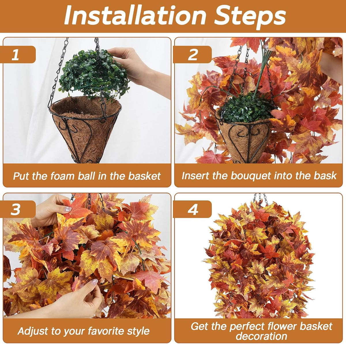 HUAESIN 2 Set Fall Hanging Baskets Outdoor with Maple Leaves