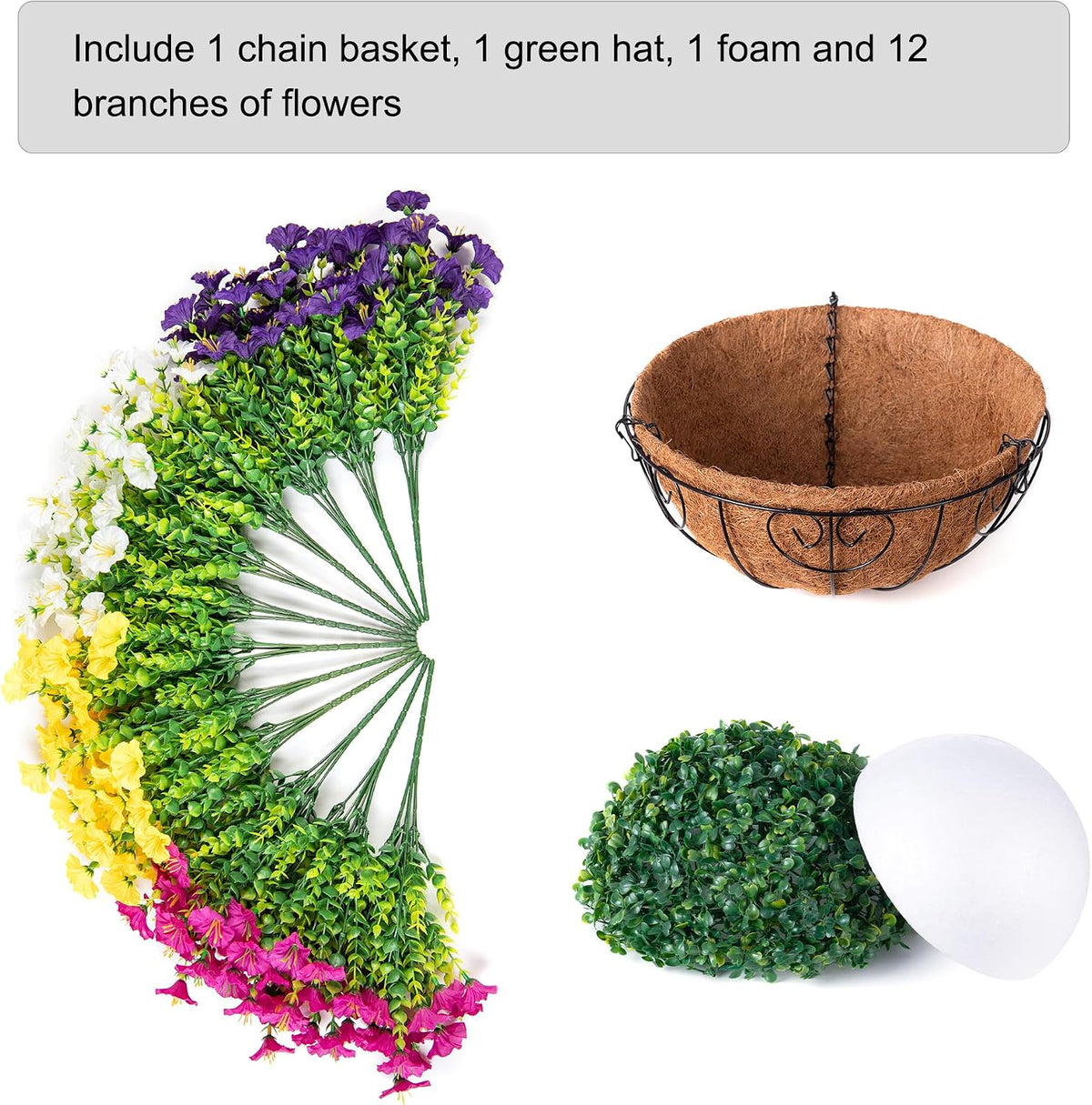 HyeFlora Artificial Fall Hanging Flowers with Basket Faux Plants for Outdoors, Fake Silk Morning Glory with Eucalyptus in Planter UV Resistant Outdoor Flowers for Outside Porch Patio Garden Home